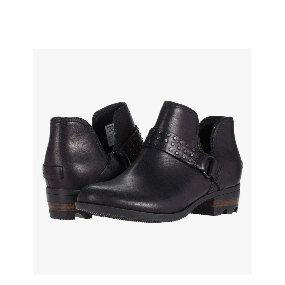 Sorel Lolla II Strap Stud Leather Ankle Booties Sz. 8 Black